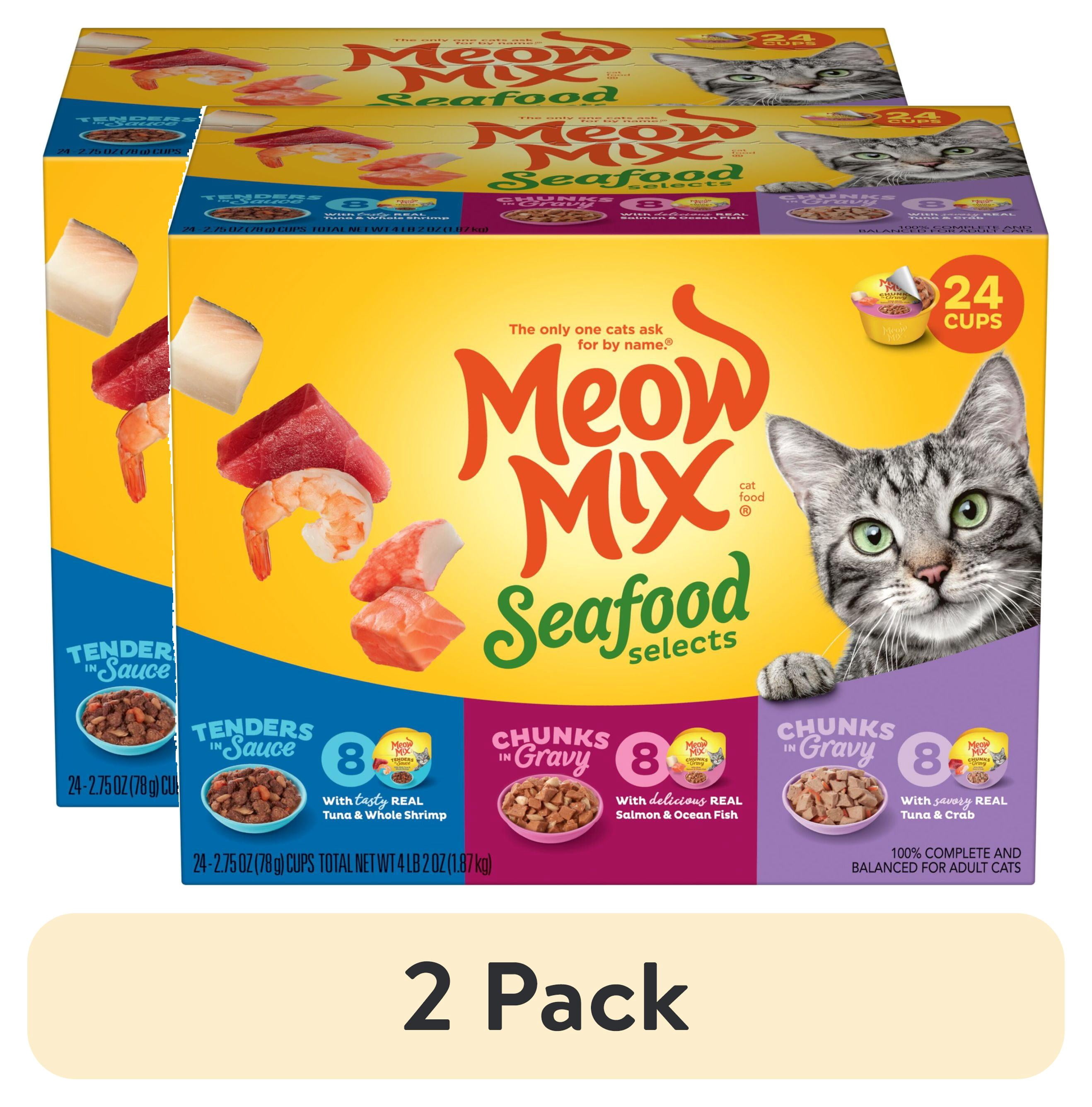 (2 pack) Meow Mix Seafood Selections Variety Pack, Wet Cat Food, 2.75 oz Cup (24 Pack)