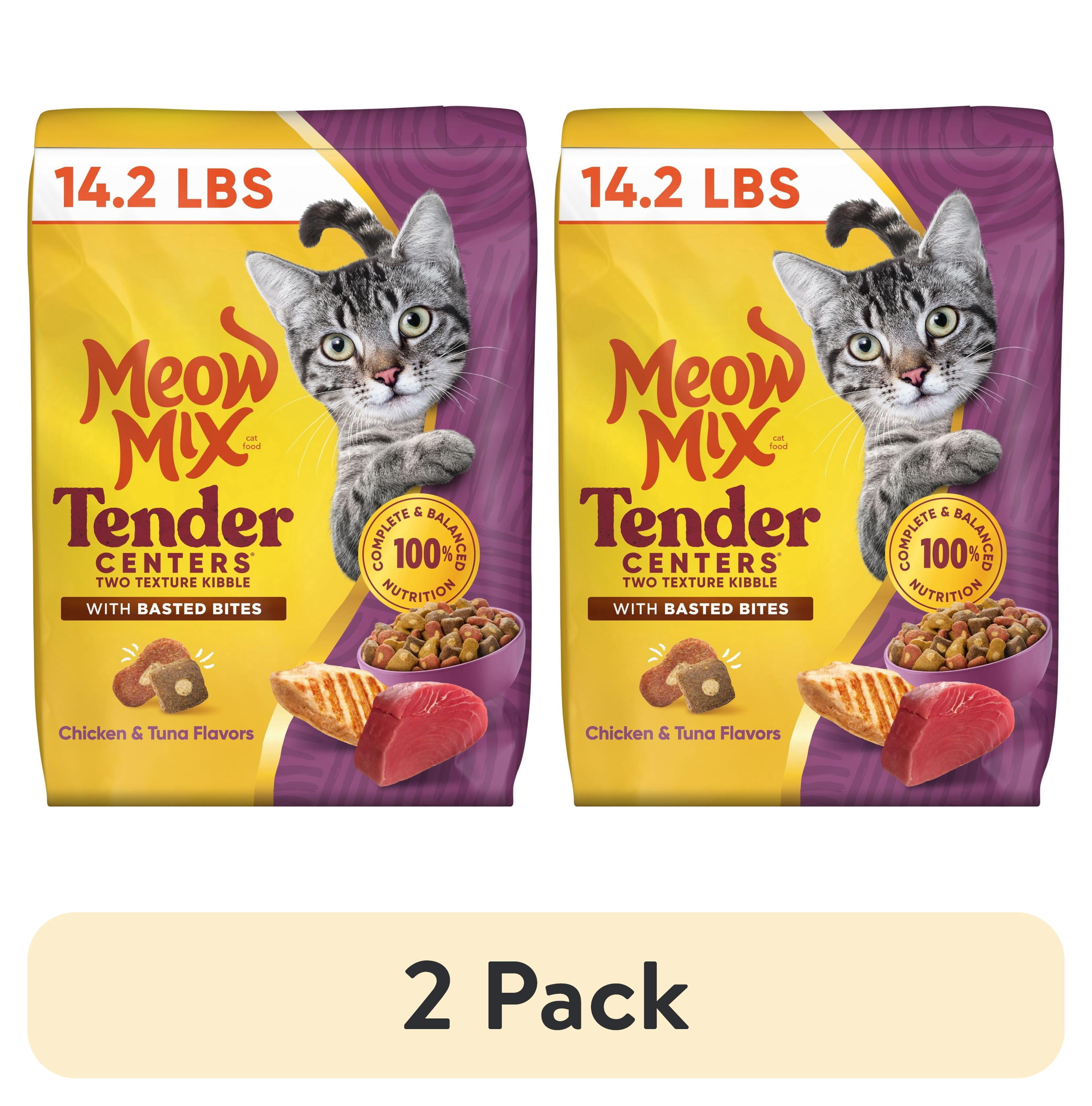(2 pack) Meow Mix Tender Centers Dry Cat Food with Basted Bites, Chicken & Tuna Flavors, 14.2 lb Bag