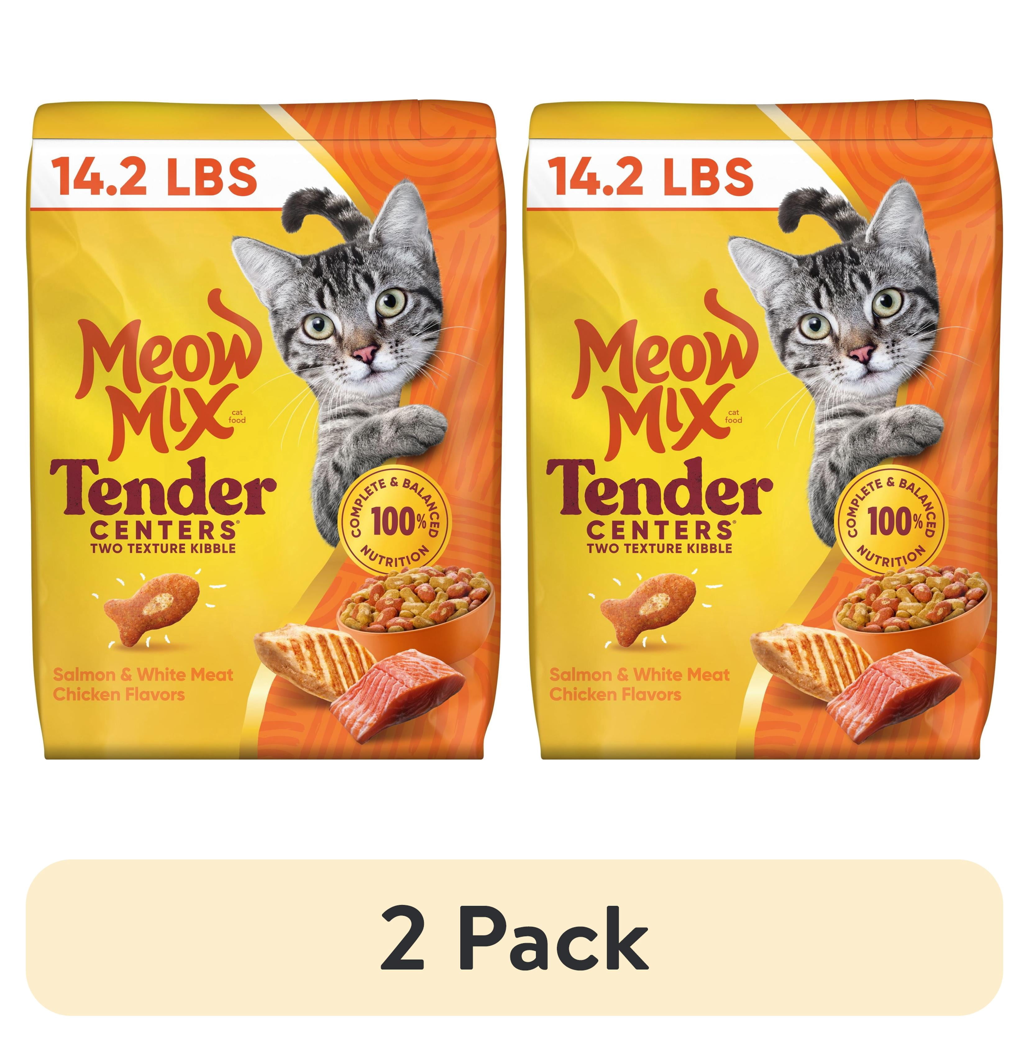 (2 pack) Meow Mix Tender Centers Salmon & White Meat Chicken Flavors, Dry Cat Food, 14.2 lb. Bag