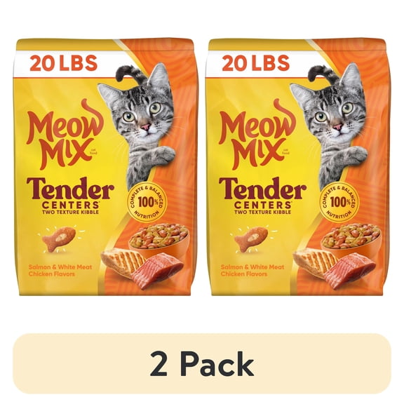 (2 pack) Meow Mix Tender Centers, Salmon & White Meat Chicken Flavors, Dry Cat Food, 20 lb. Bag