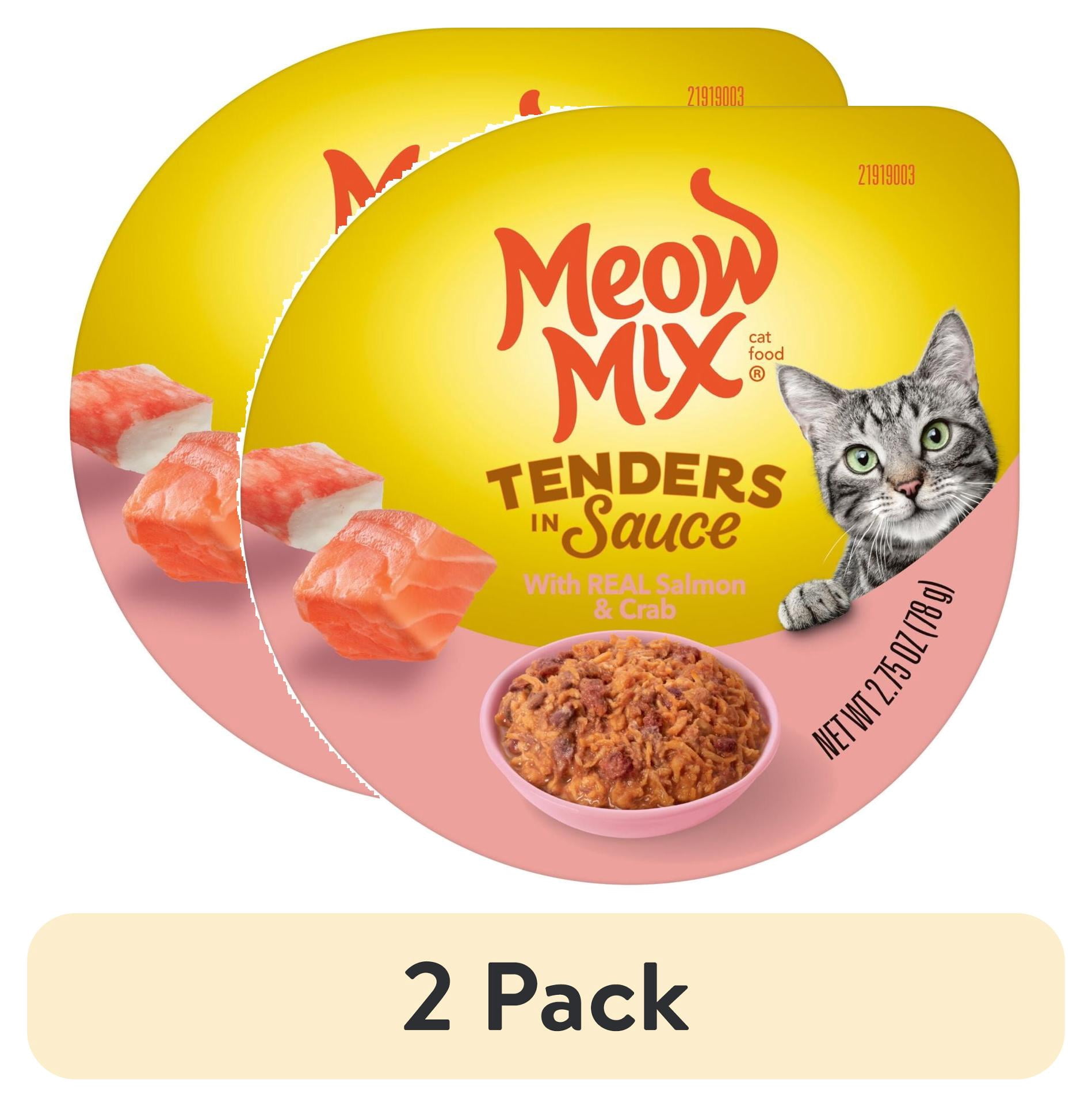 (2 pack) Meow Mix Tenders in Sauce with REAL Salmon & Crab, Wet Cat Food, 2.75 oz Cup