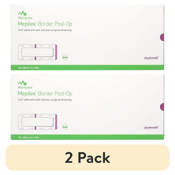 (2 pack) Mepilex Border Post-Op Foam Dressing 4 x 10" Rectangle With Border Film Backing 496455 5 per Box