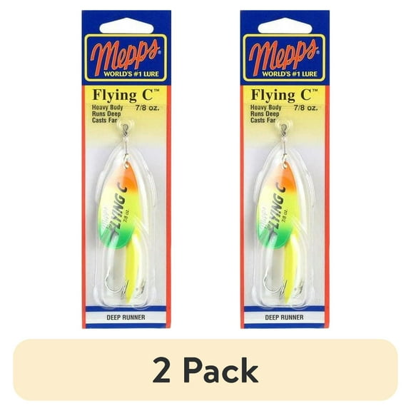 (2 pack) Mepps Flying C Treble Hook Inline Spinner, Hot Chartreuse with Hot Fire tiger Blade