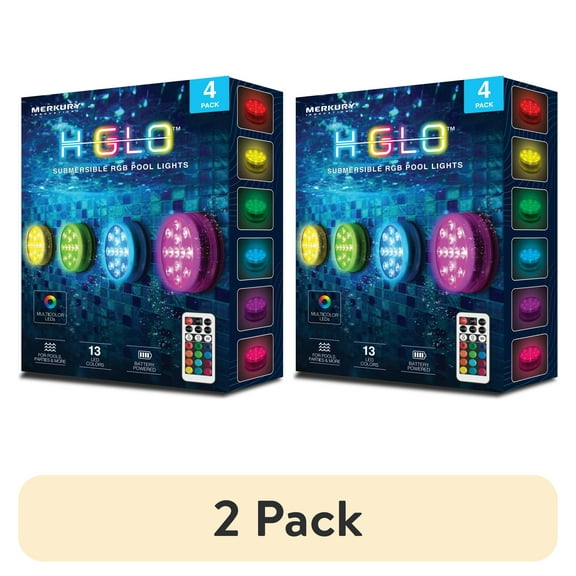 (2 pack) Merkury Innovations 4 Pack RGB Submersible Puck Lights with 21 Key Remote Control - Waterproof Pool Lights