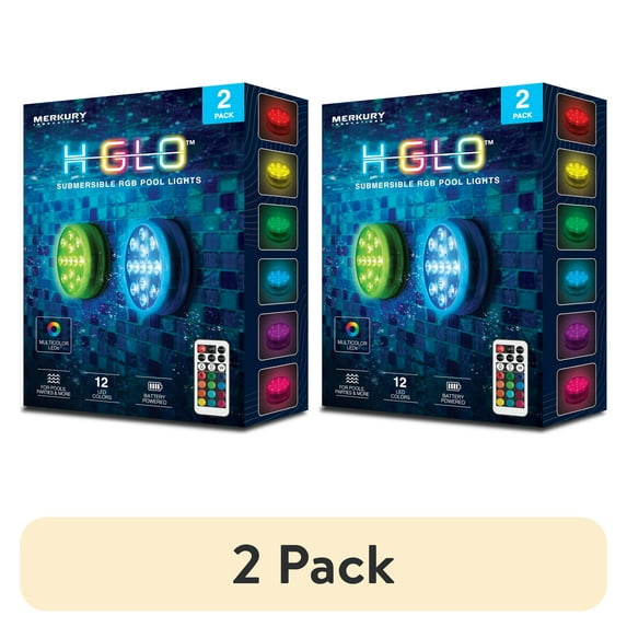 (2 pack) Merkury Innovations RGB LED Submersible Puck Lights with Remote Control, 2 pack