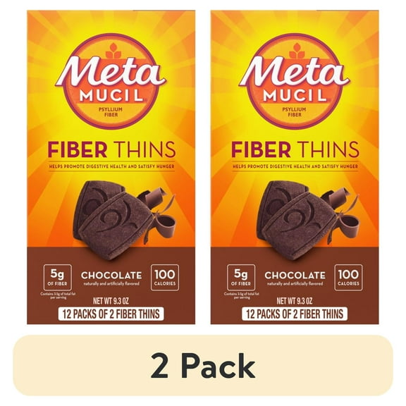 (2 pack) Metamucil Fiber Supplement Chewable Thins, Fiber Powder Food, Chocolate, 12 Count