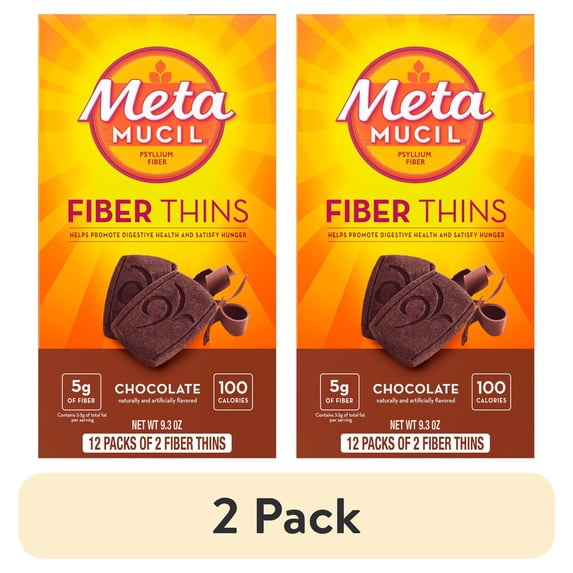 (2 pack) Metamucil GLP-1 Friendly Fiber Thins, Fiber Powder Food, Chocolate, 24 Count