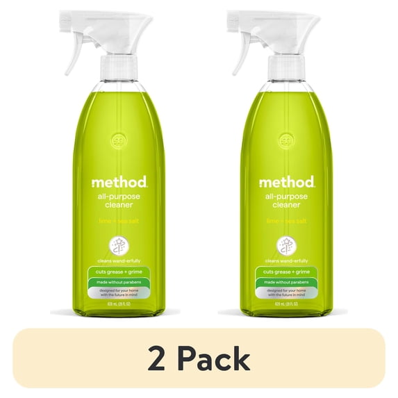 (2 pack) method All-Purpose Cleaner Spray, Lime + Sea Salt - Cuts Grease & Grime on Counters, Glass, Sealed Wood & Floors, for Kitchen & Bathroom, 28 fl oz