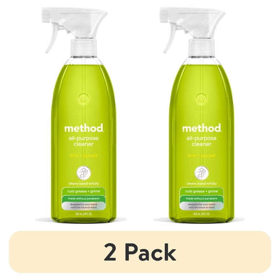 (2 pack) method All-Purpose Cleaner Spray, Lime + Sea Salt - Cuts Grease & Grime on Counters, Glass, Sealed Wood & Floors, for Kitchen & Bathroom, 28 fl oz