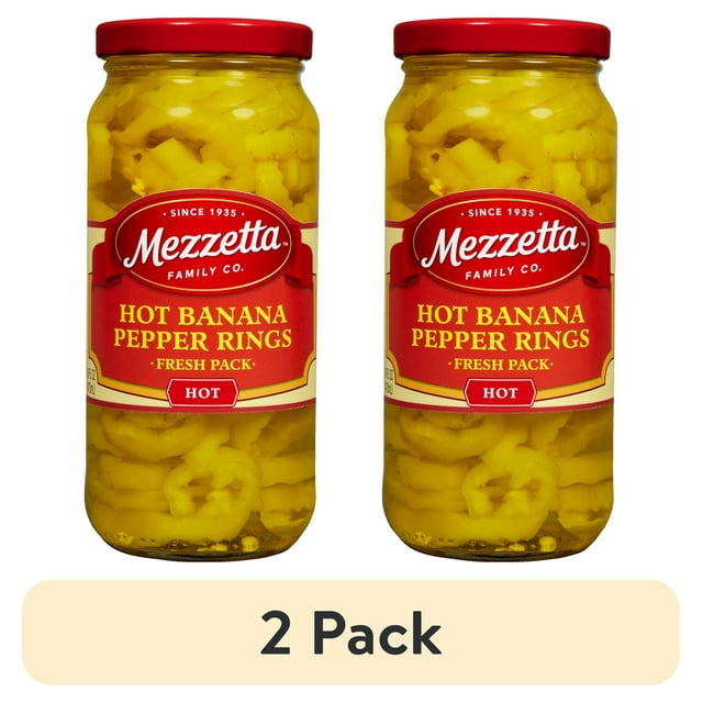 (2 pack) Mezzetta Hot Banana Pepper Rings, 16 fl oz Jar