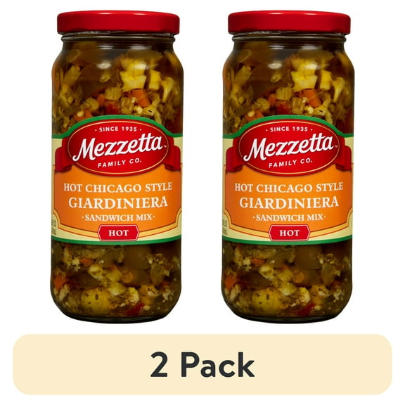 (2 pack) Mezzetta Hot Chicago Style Giardiniera Sandwich Mix, 16 fl oz Jar