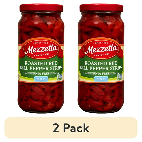 (2 pack) Mezzetta Roasted Red Bell Pepper Strips, 16 fl oz Jar