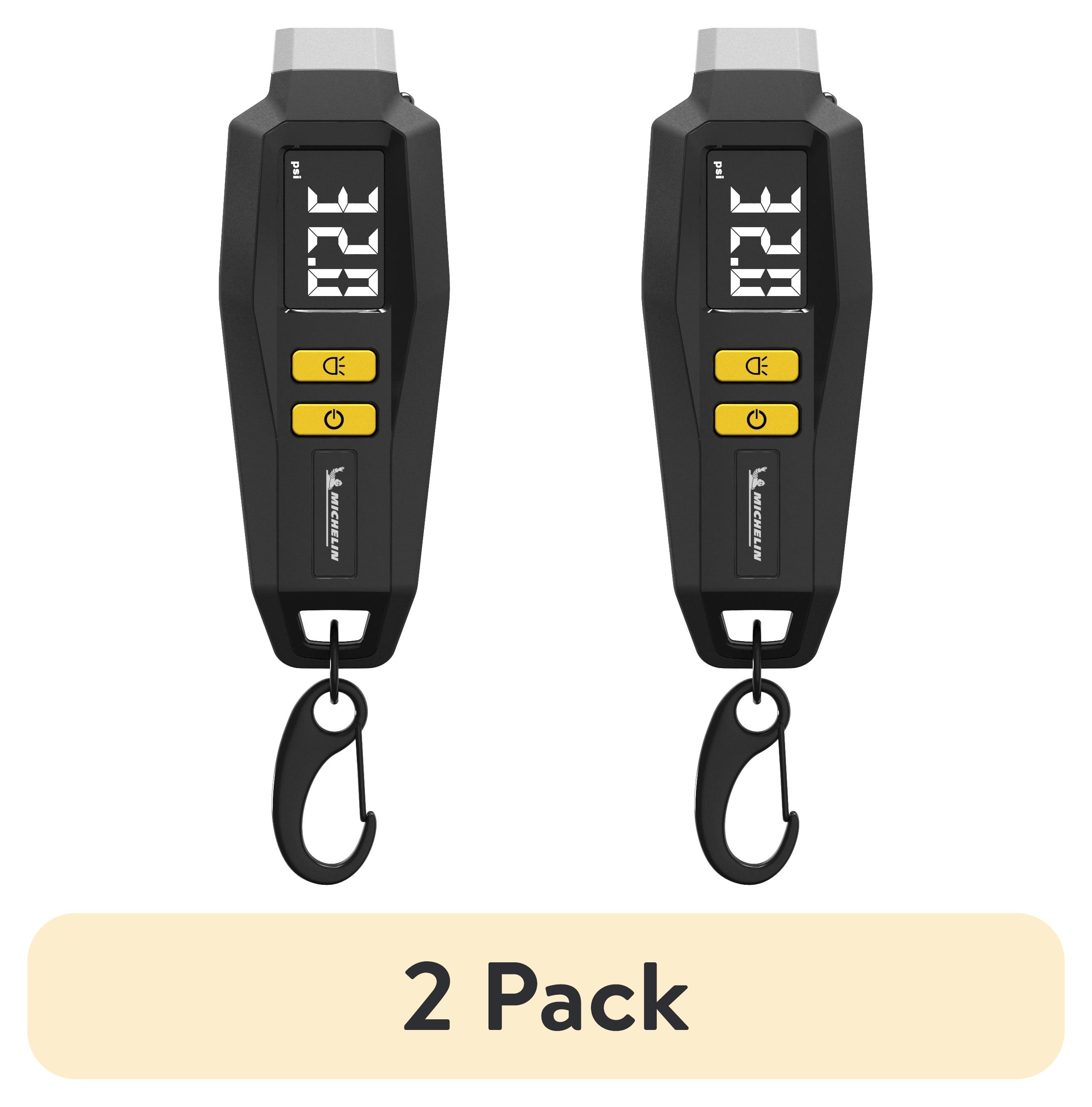 (2 pack) Michelin Mini Keychain Digital Tire Gauge, Universal 99 Psi Max, Black, Plastic