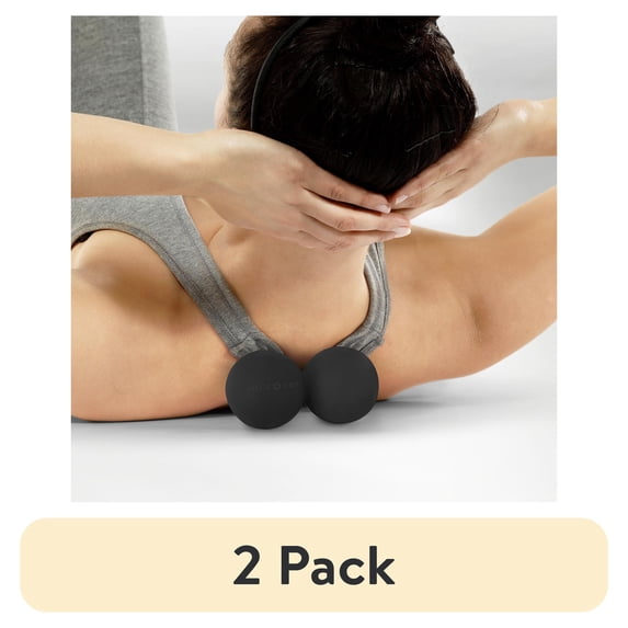(2 pack) Microdry Dual-Ball Massage Roller for Deep Tissue Relief, Black