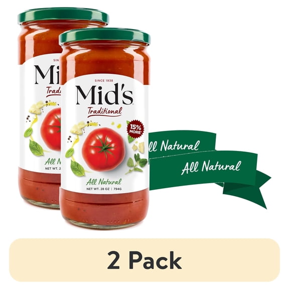 (2 pack) Mid's Premium All Natural Traditional Pasta Sauce, Gluten-Free, 28 oz, 1 Pack