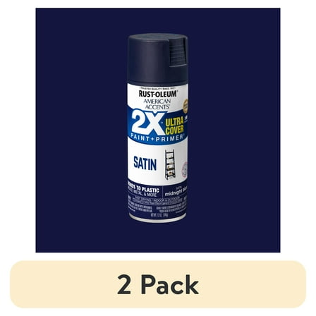 (2 pack) Midnight Blue, Rust-Oleum American Accents 2X Ultra Cover Satin Spray Paint-355087, 12 oz