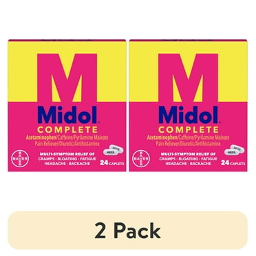 (2 pack) Midol Complete Menstrual Pain Relief Caplets w/ Acetaminophen. 24 Count