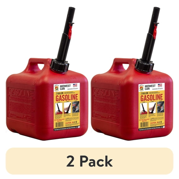 (2 pack) Midwest Can Auto Shut off Gasoline Can, 2 Gallon, 8 oz. Cpacity, Red in Color, Model 2310-4