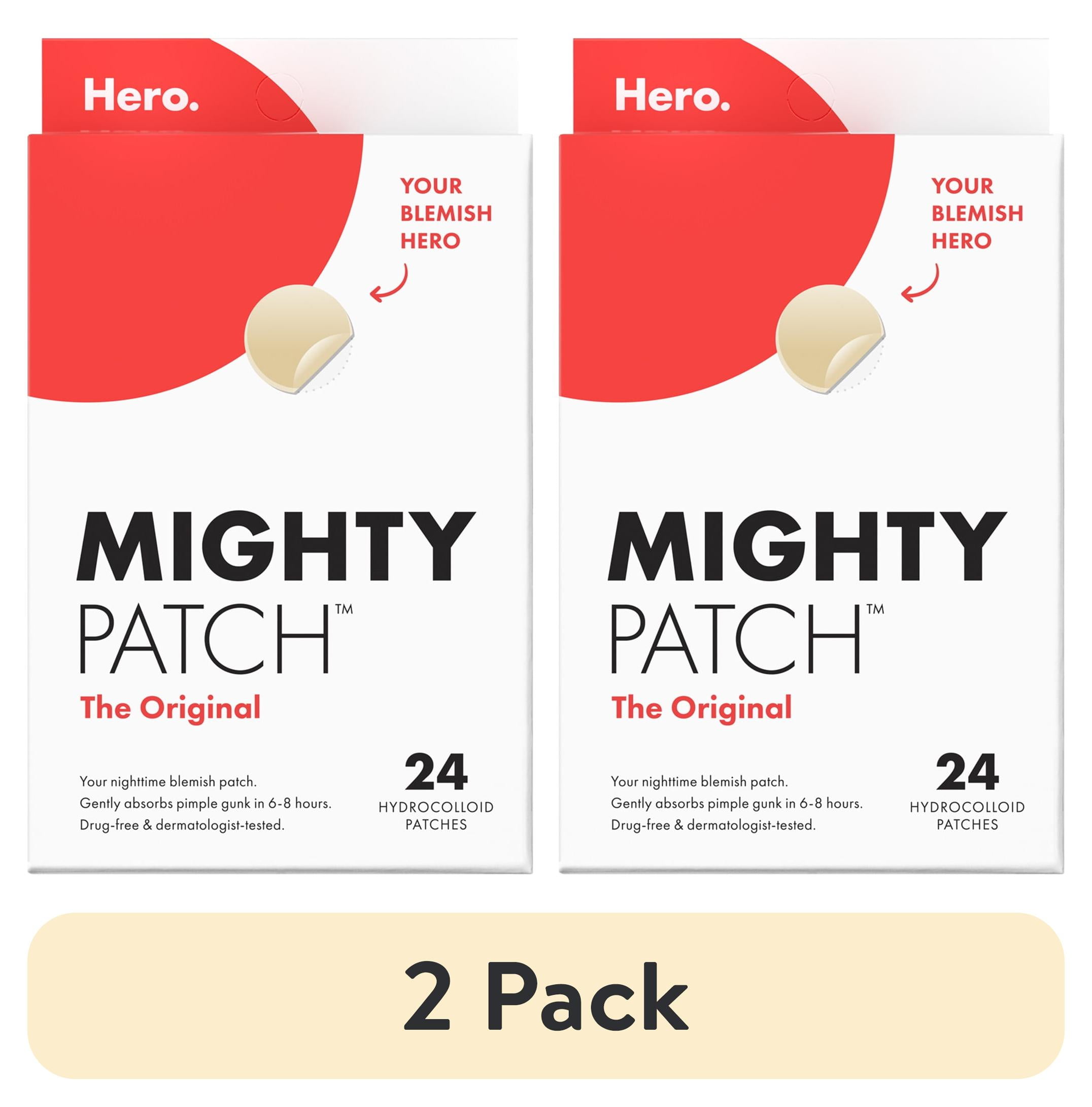 (2 pack) Hero Cosmetics Mighty Patch Original, Nighttime Hydrocolloid Acne Pimple Patch, 24 count