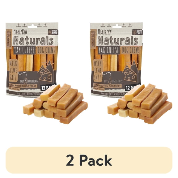 (2 pack) Mighty Paw Yak Cheese Dog Chews, Long Lasting Dog Bones, Large 12-Pack