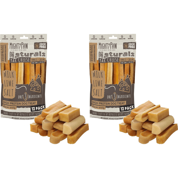(2 pack) Mighty Paw Yak Cheese Himalayan Dog Chews, Natural Long Lasting Treats for Dogs (Small, 12 Pack)