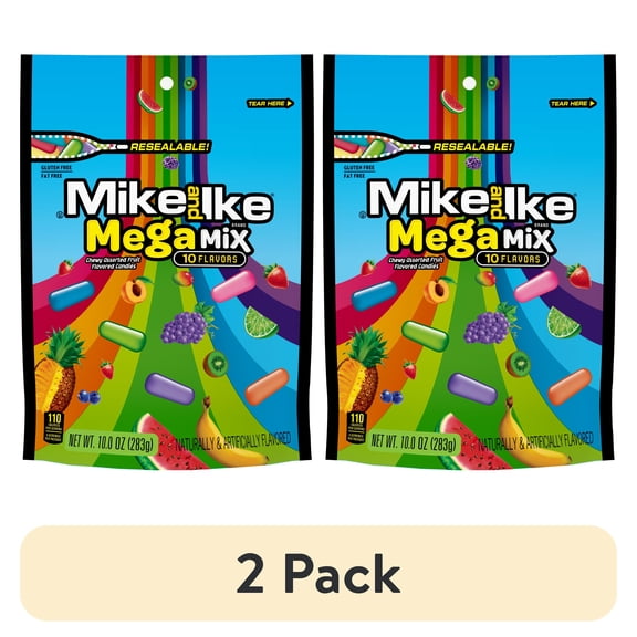 (2 pack) Mike and Ike Mega Mix Chewy Candy, 10 ounce Stand Up Bag, 1 count