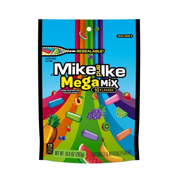(2 pack) Mike and Ike Mega Mix Chewy Candy, 10 ounce Stand Up Bag, 1 count