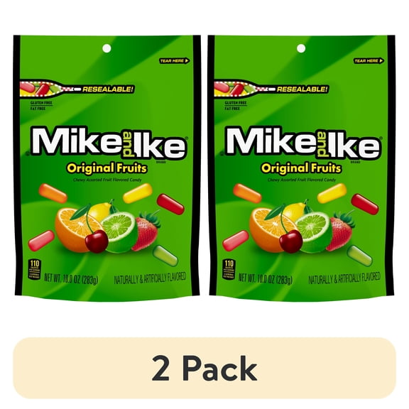 (2 pack) Mike and Ike Original Fruits Chewy Candy, 10 ounce Stand Up Bag, 1 count