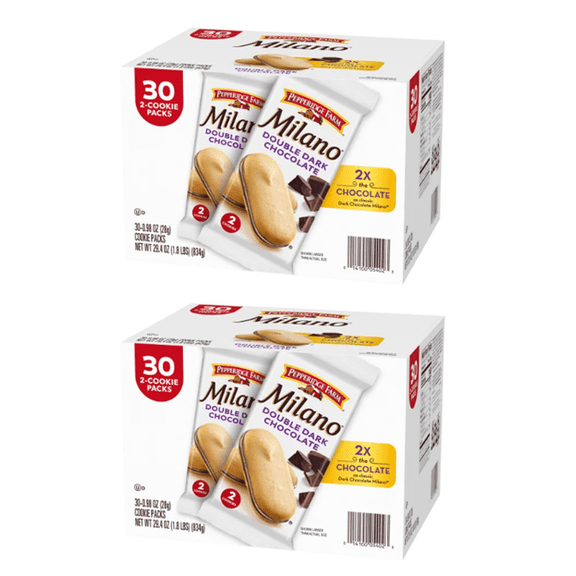 2 pack Milano Double Dark Chocolate Cookies, 0.98 oz., 30 pk. (60 pk. total)