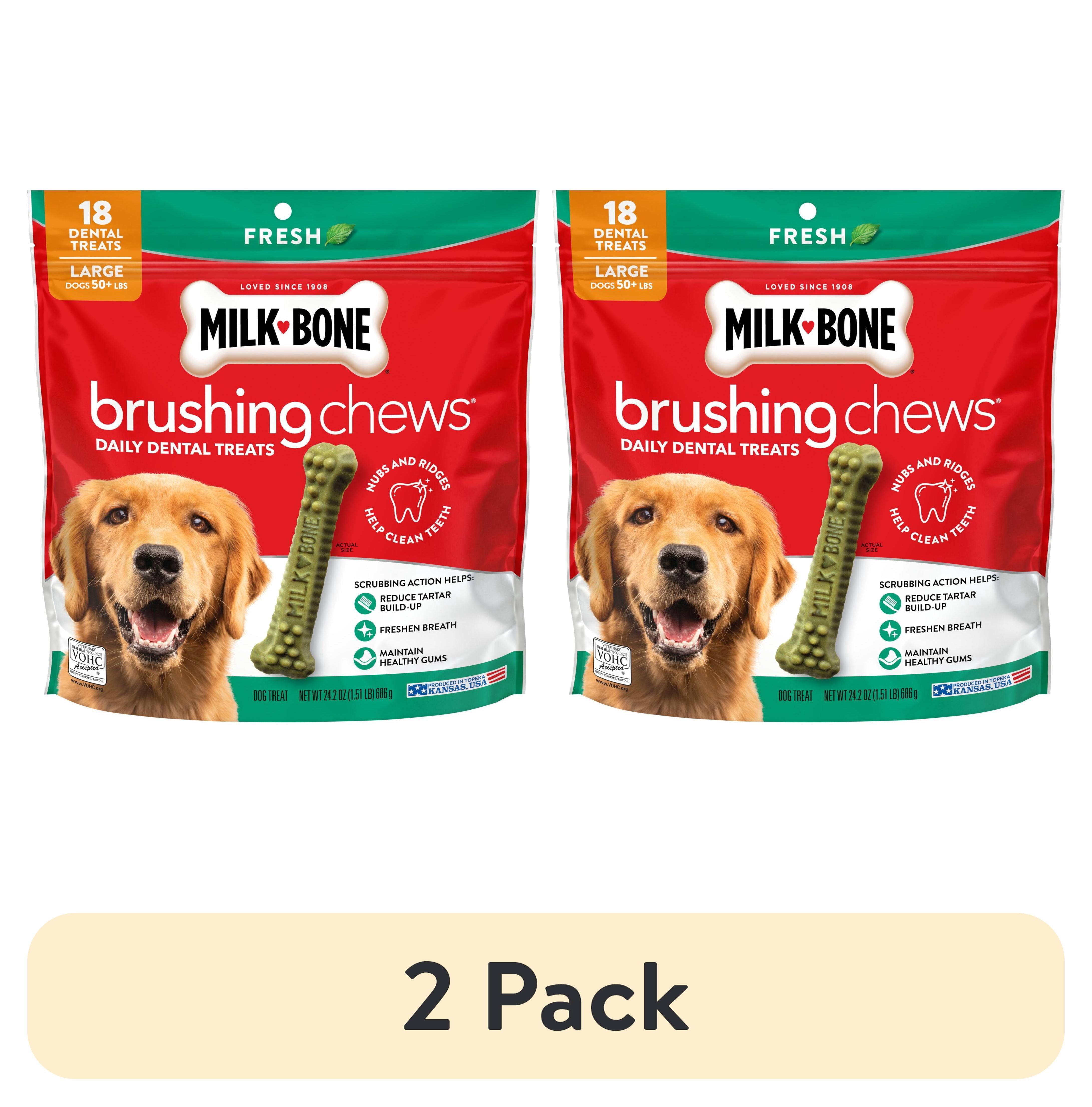 (2 pack) Milk Bone Brushing Chews Fresh Mint Flavor Daily Dental Dog Treats, Large, 24.2 oz Bag