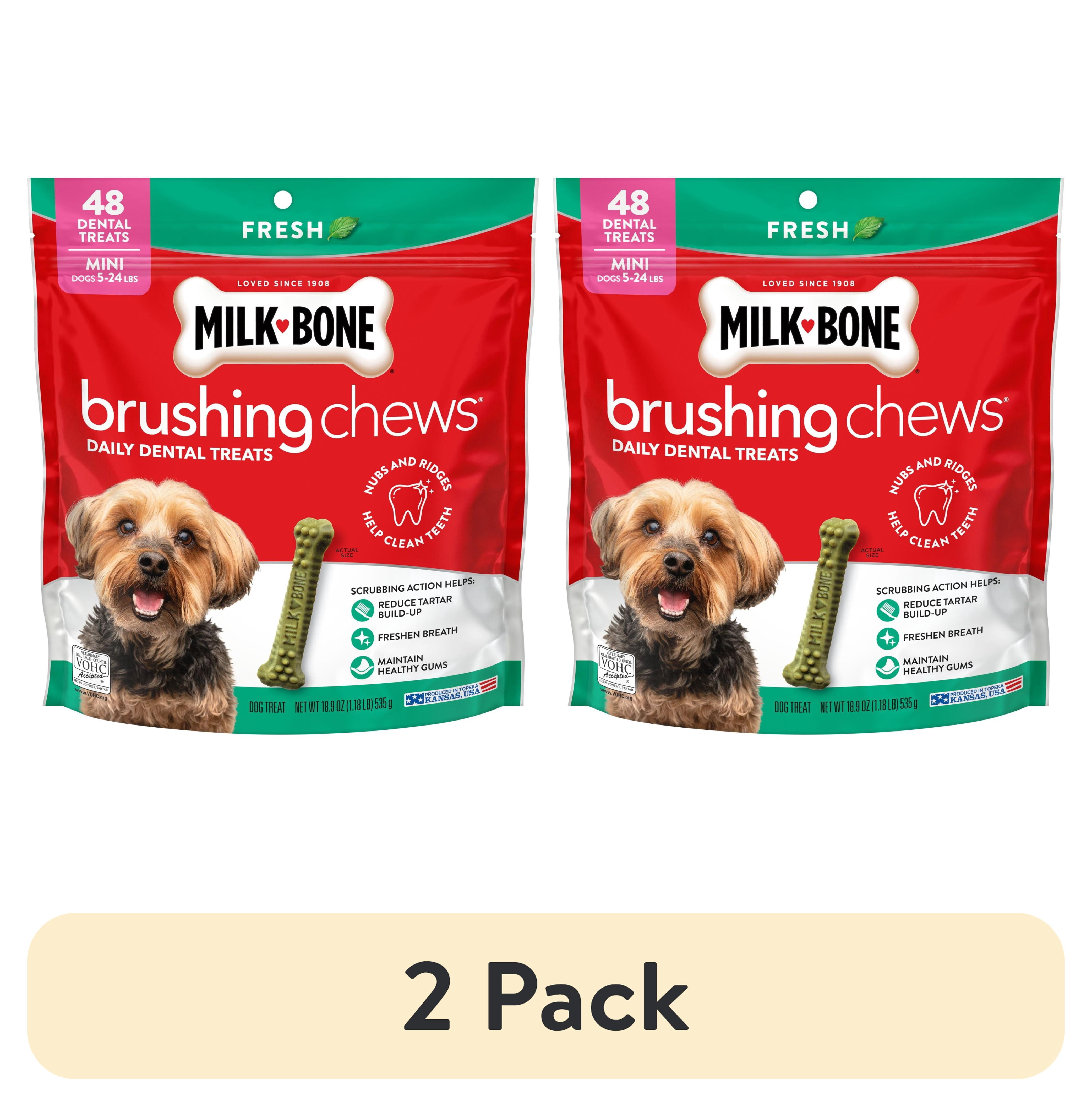 (2 pack) Milk Bone Brushing Chews Fresh Mint Flavor Daily Dental Dog Treats, Mini, 18.9 oz Bag