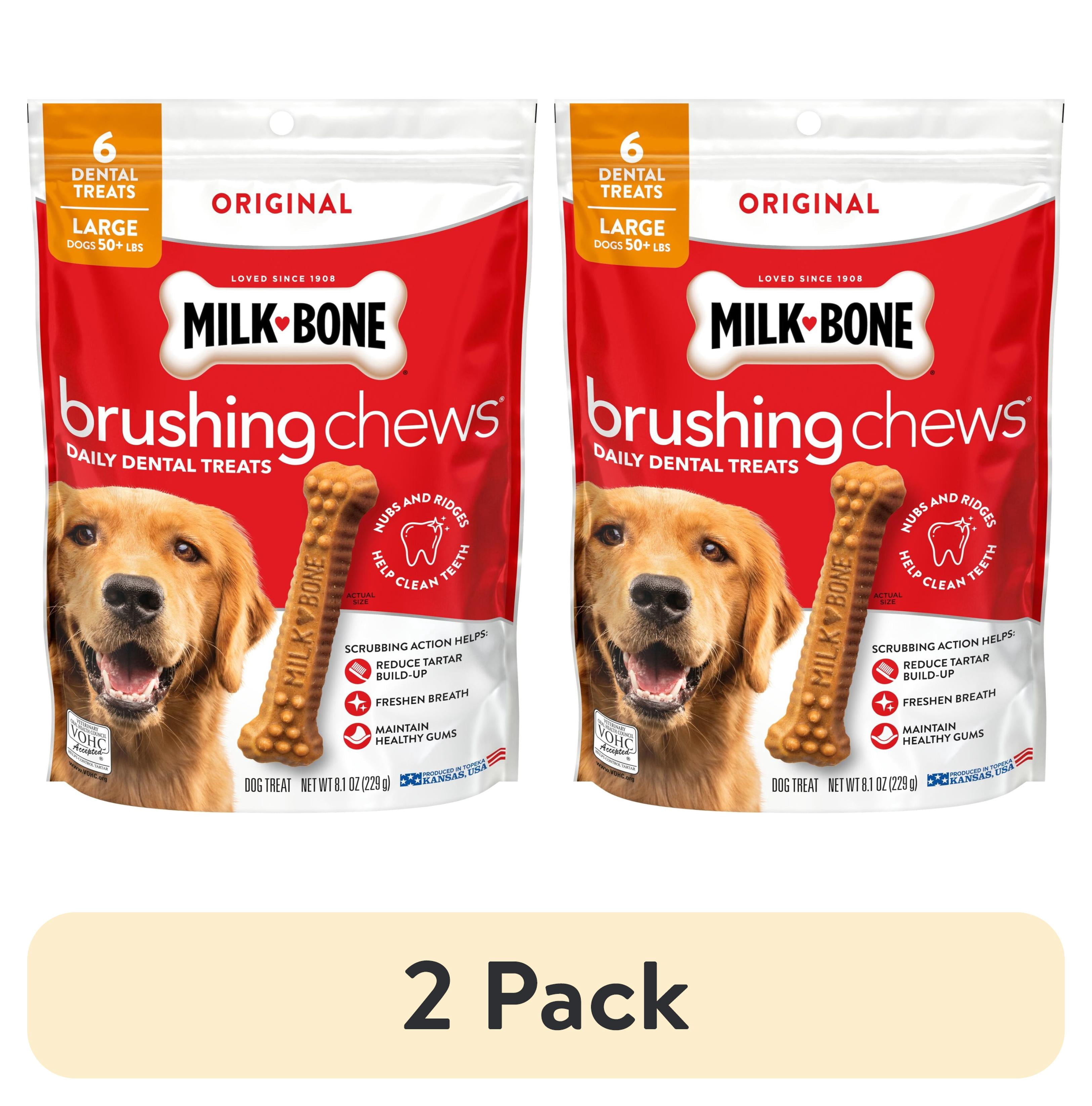 (2 pack) Milk Bone Brushing Chews Original Chicken Flavor Daily Dental Dog Treats, Large, 8.1 Ounce Bag