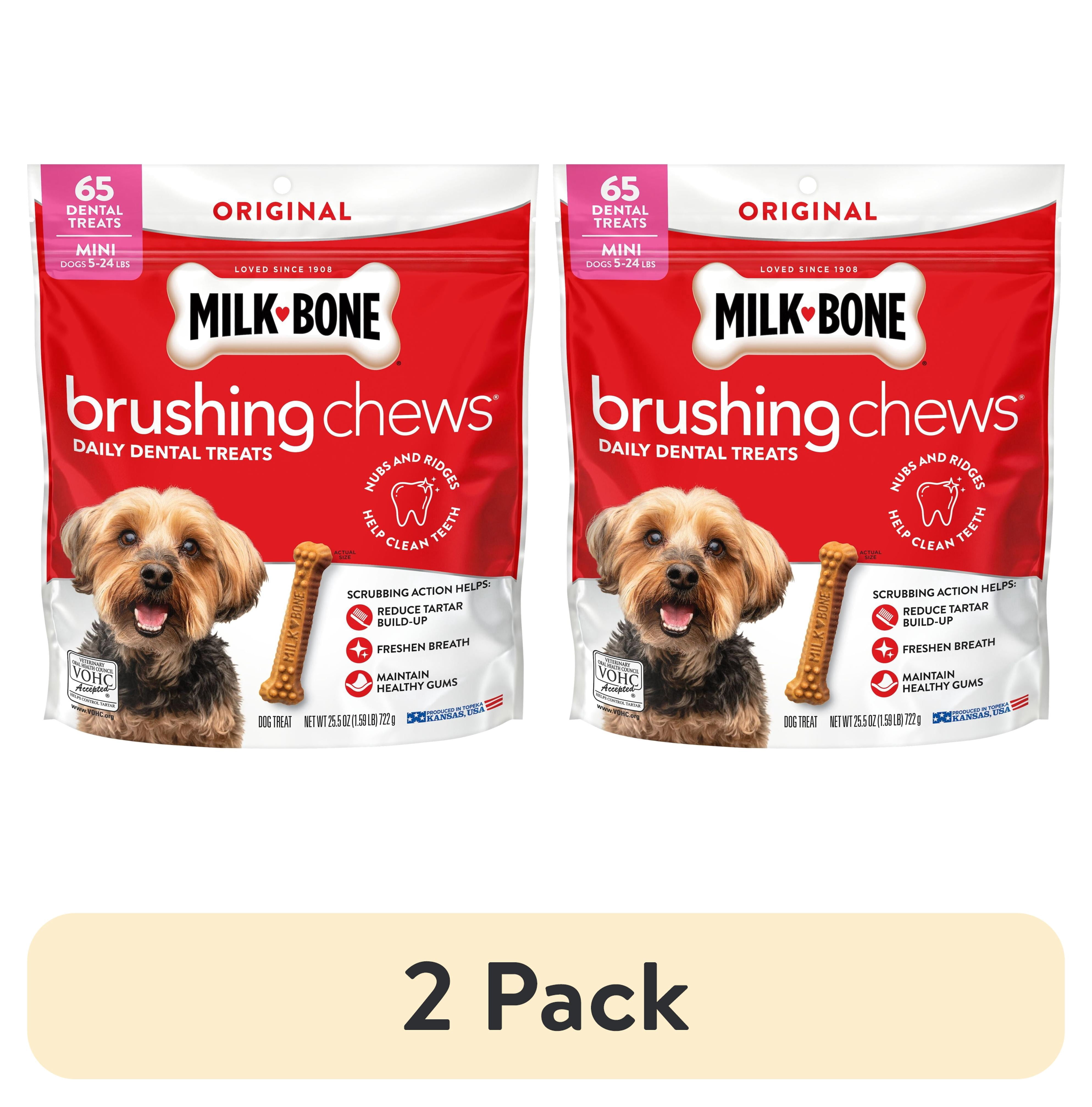 (2 pack) Milk Bone Brushing Chews Original Chicken Flavor Daily Dental Dog Treats, Mini, 25.5 oz Bag