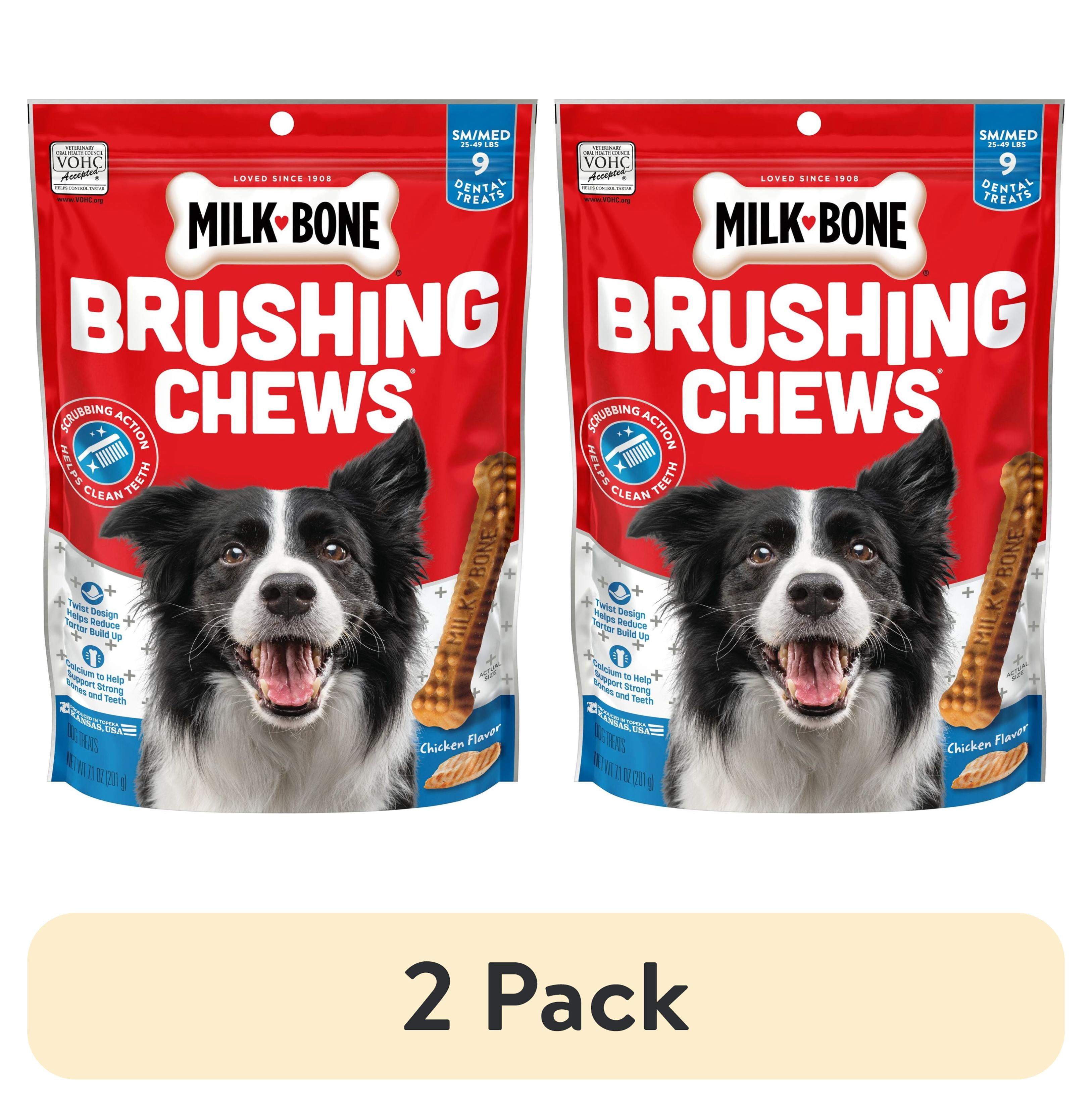 (2 pack) Milk Bone Brushing Chews Original Chicken Flavor Daily Dental Dog Treats, Small/Medium, 7.1 Ounce Bag