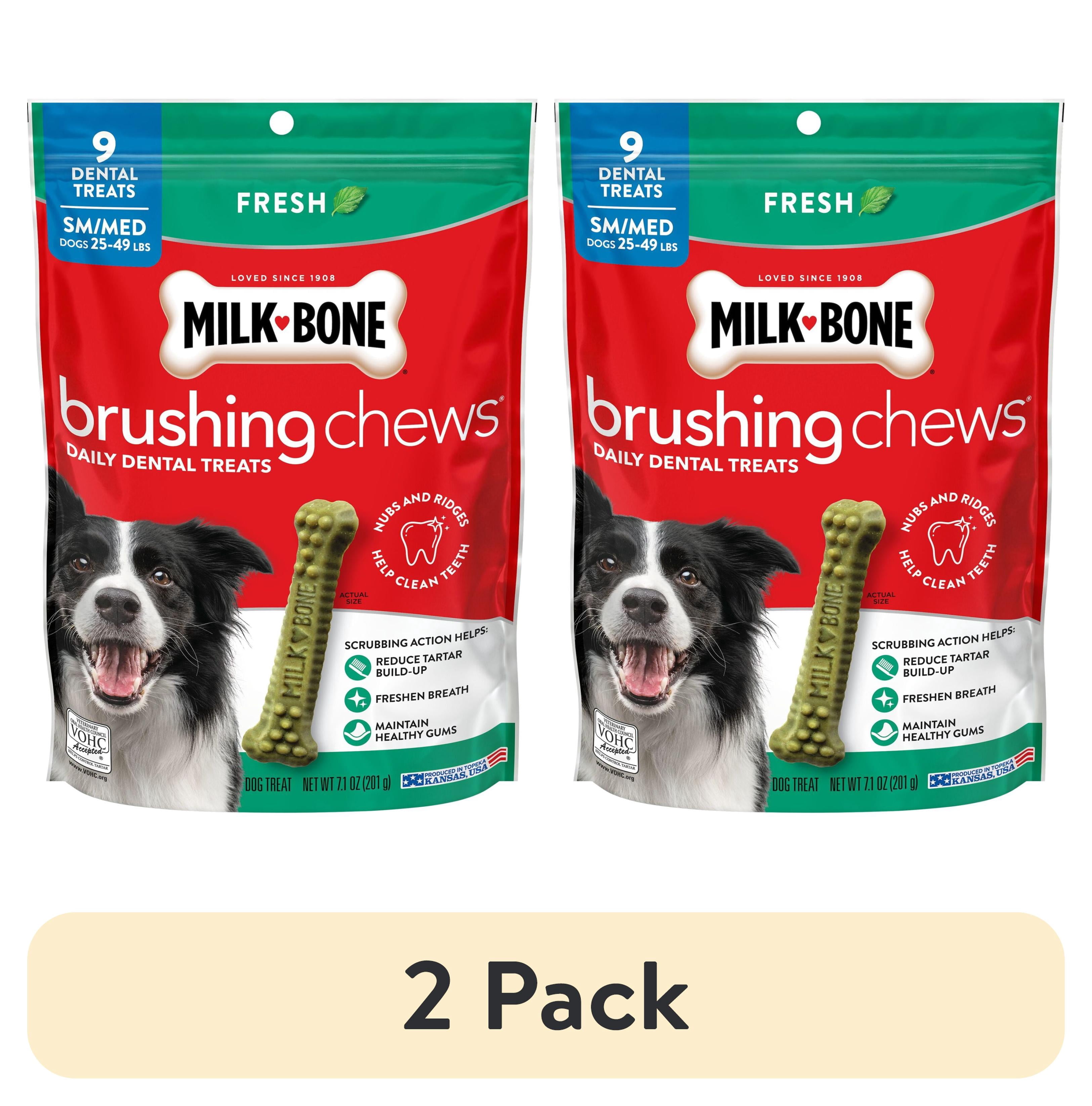 (2 pack) Milk Bone Brushing Chews Original Fresh Flavor Daily Dental Dog Treats, Small/Medium, 7.1 oz Bag