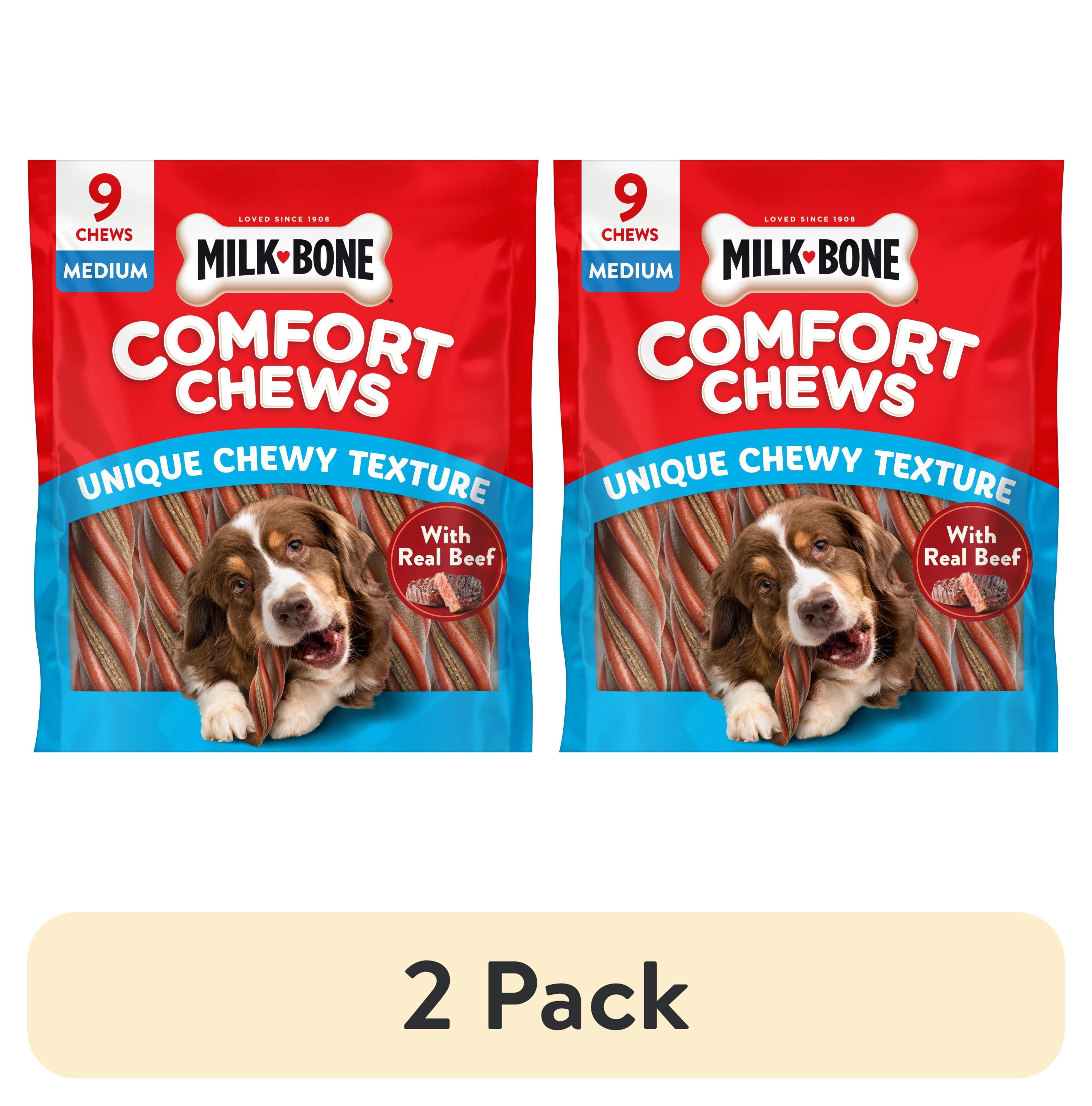 (2 pack) Milk Bone Comfort Chews, Dog Chews with Unique Chewy Texture and Real Beef, 22.2 oz Bag (9 Chews)