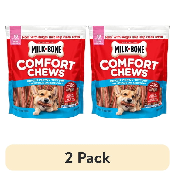(2 pack) Milk Bone Comfort Chews, Mini Dog Chews with Unique Chewy Texture and Real Beef, 22.2 oz Bag (18 Chews)