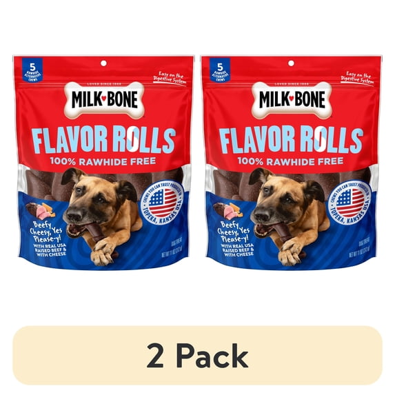 (2 pack) Milk Bone Flavor Rolls Beefy Cheesy, Yes Please y! Rawhide Free Dog Treat With Beef, 5 Count Bag