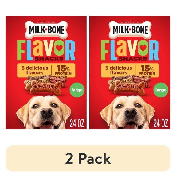 (2 pack) Milk Bone Flavor Snacks Large Dog Biscuits, Flavored Crunchy Dog Treats, 24 oz Box