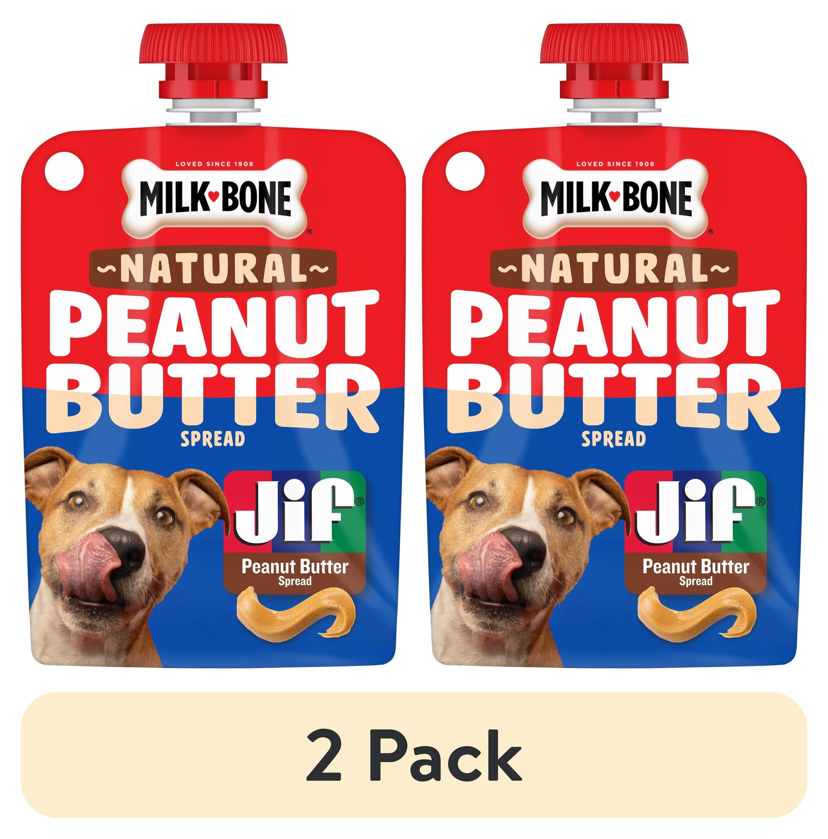 (2 pack) Milk Bone Natural Peanut Butter Spread with Jif , Lickable Dog Treats in a Squeezable Pouch, 5 oz