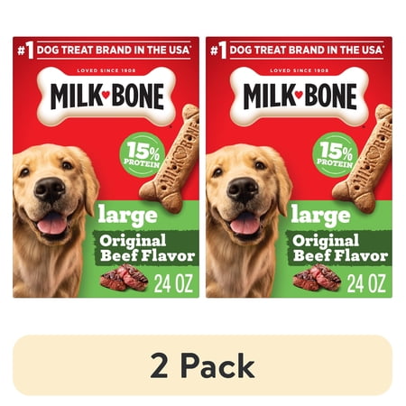 (2 pack) Milk Bone Crunchy Large Dog Treats, 24 oz Box, Original Beef Flavor