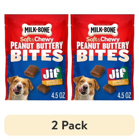(2 pack) Milk Bone Peanut Buttery Bites, Soft Dog Treats With Jif Peanut Butter, 4.5 oz Bag