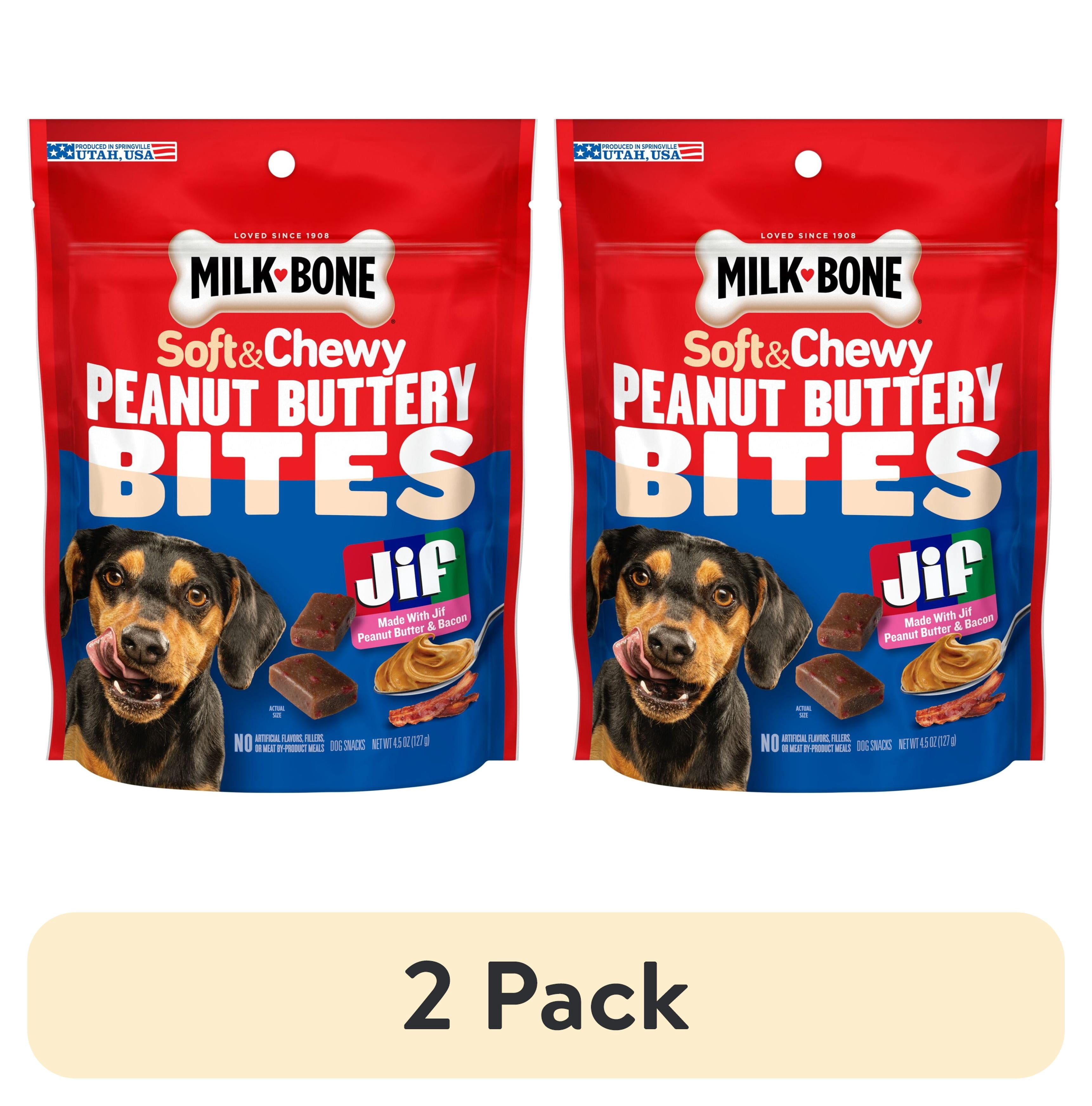 (2 pack) Milk Bone Peanut Buttery Bites, Soft Dog Treats With Jif Peanut Butter & Real Bacon, 4.5 oz Bags