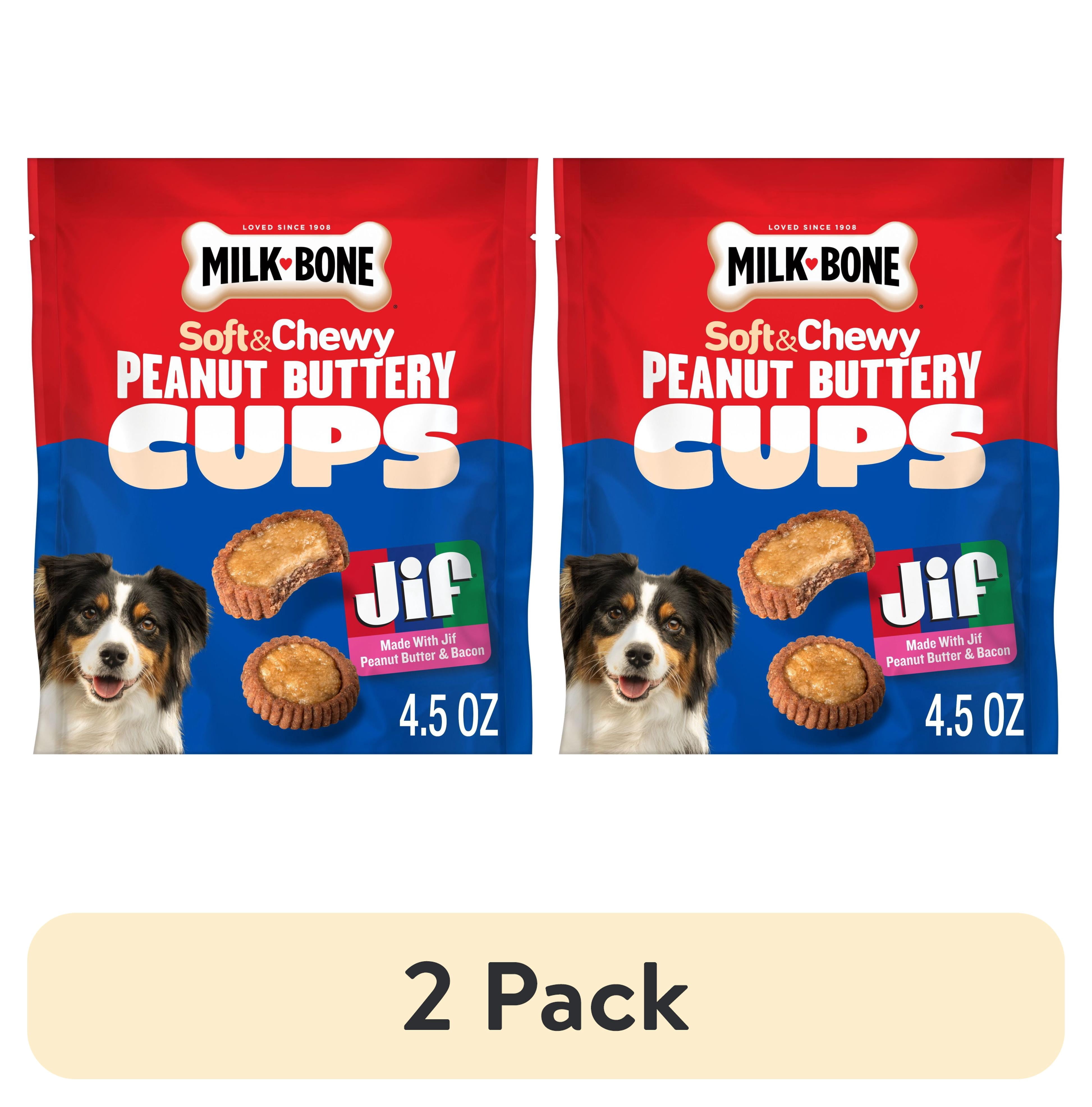 (2 pack) Milk Bone Peanut Buttery Cups, Filled Soft Dog Treats With Jif Peanut Butter & Real Bacon, 4.5 oz Bags
