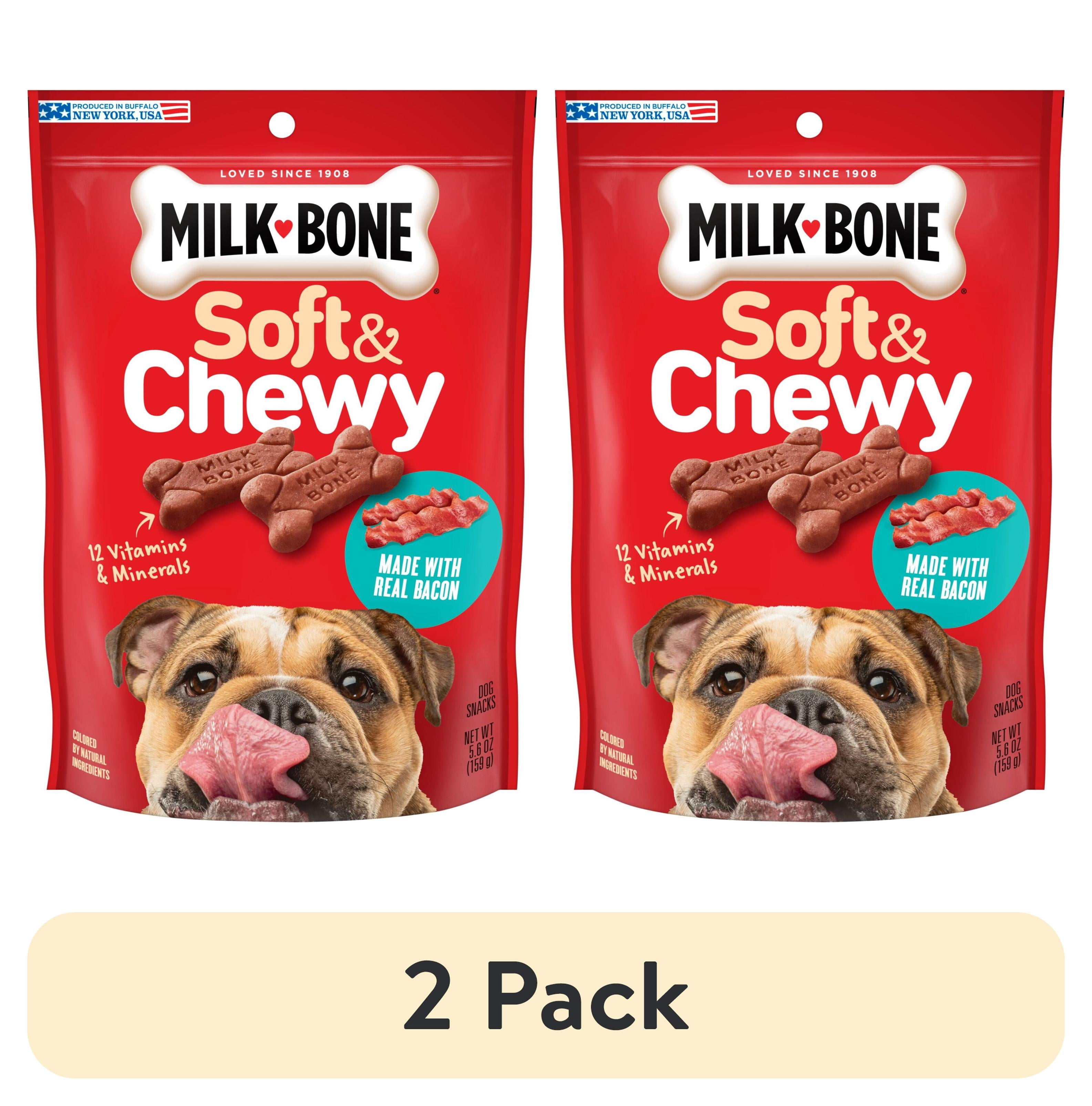 (2 pack) Milk Bone Soft & Chewy Dog Treats, Made with Real Bacon, 5.6 oz Pouch