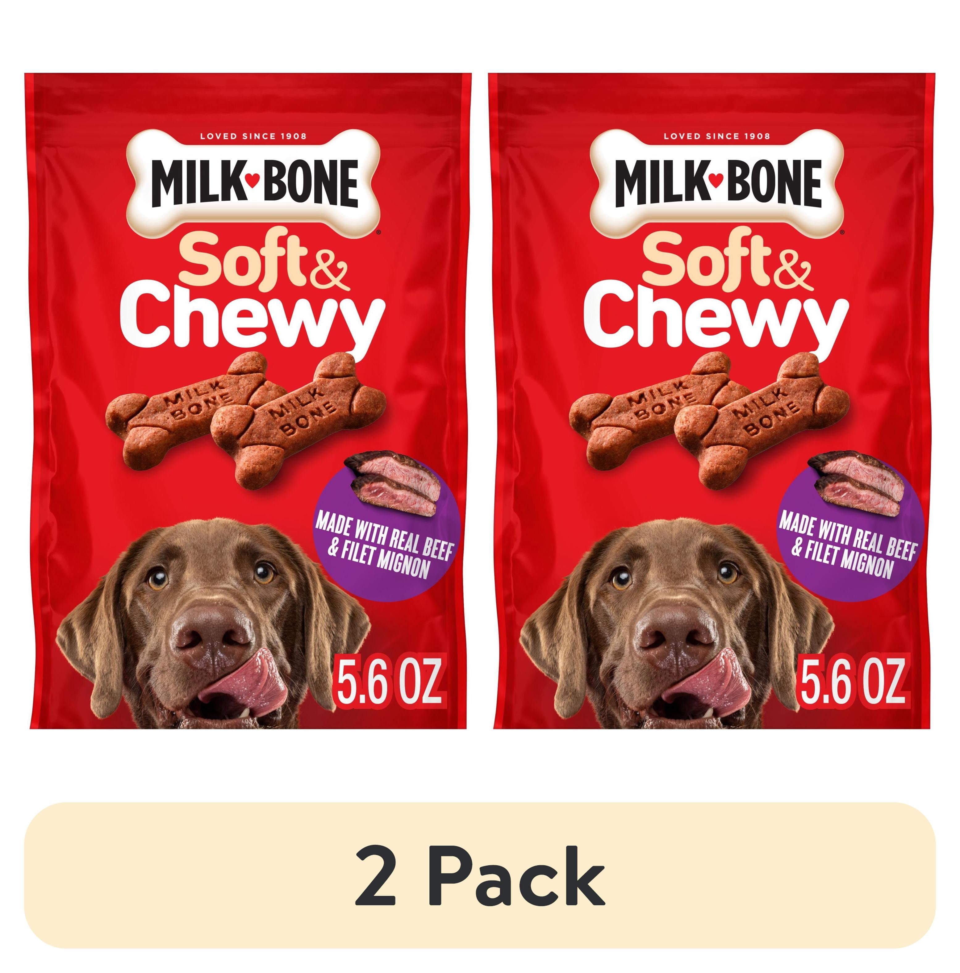 (2 pack) Milk Bone Soft & Chewy Dog Treats, Made with Real Beef & Filet Mignon, 5.6 oz Pouch