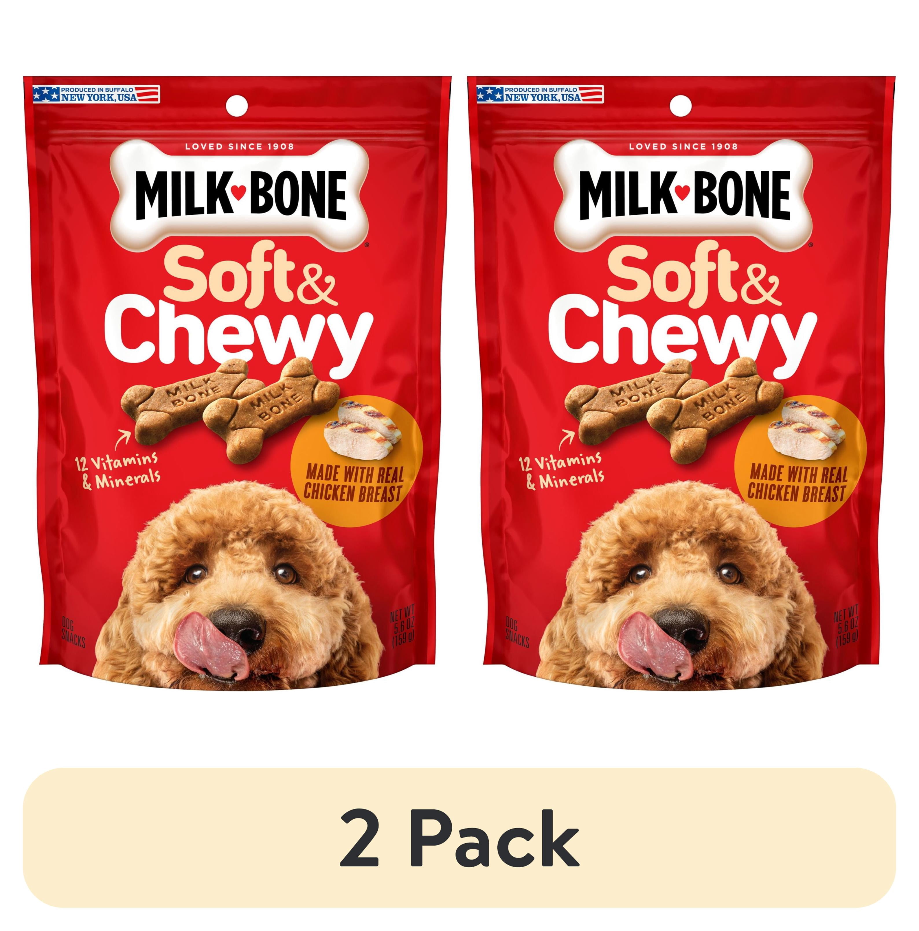 (2 pack) Milk Bone Soft & Chewy Dog Treats, Made with Real Chicken, 5.6 Ounce Pouch