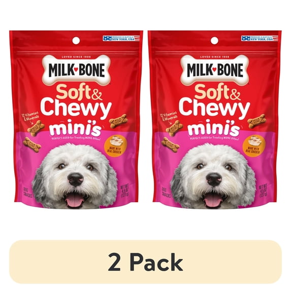 (2 pack) Milk Bone Soft & Chewy Mini’s Dog Treats, Made with Real Chicken, 4.5 oz Pouch