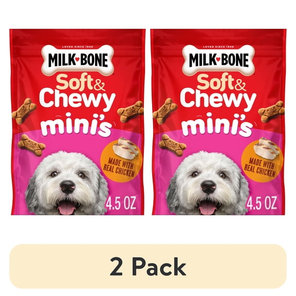 (2 pack) Milk Bone Soft & Chewy Mini’s Dog Treats, Made with Real Chicken, 4.5 oz Pouch