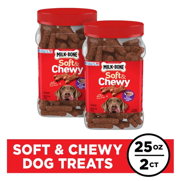 (2 pack) Milk Bone Soft and Chewy Dog Treats, Beef & Filet Mignon Recipe With Chuck Roast, 25oz Container